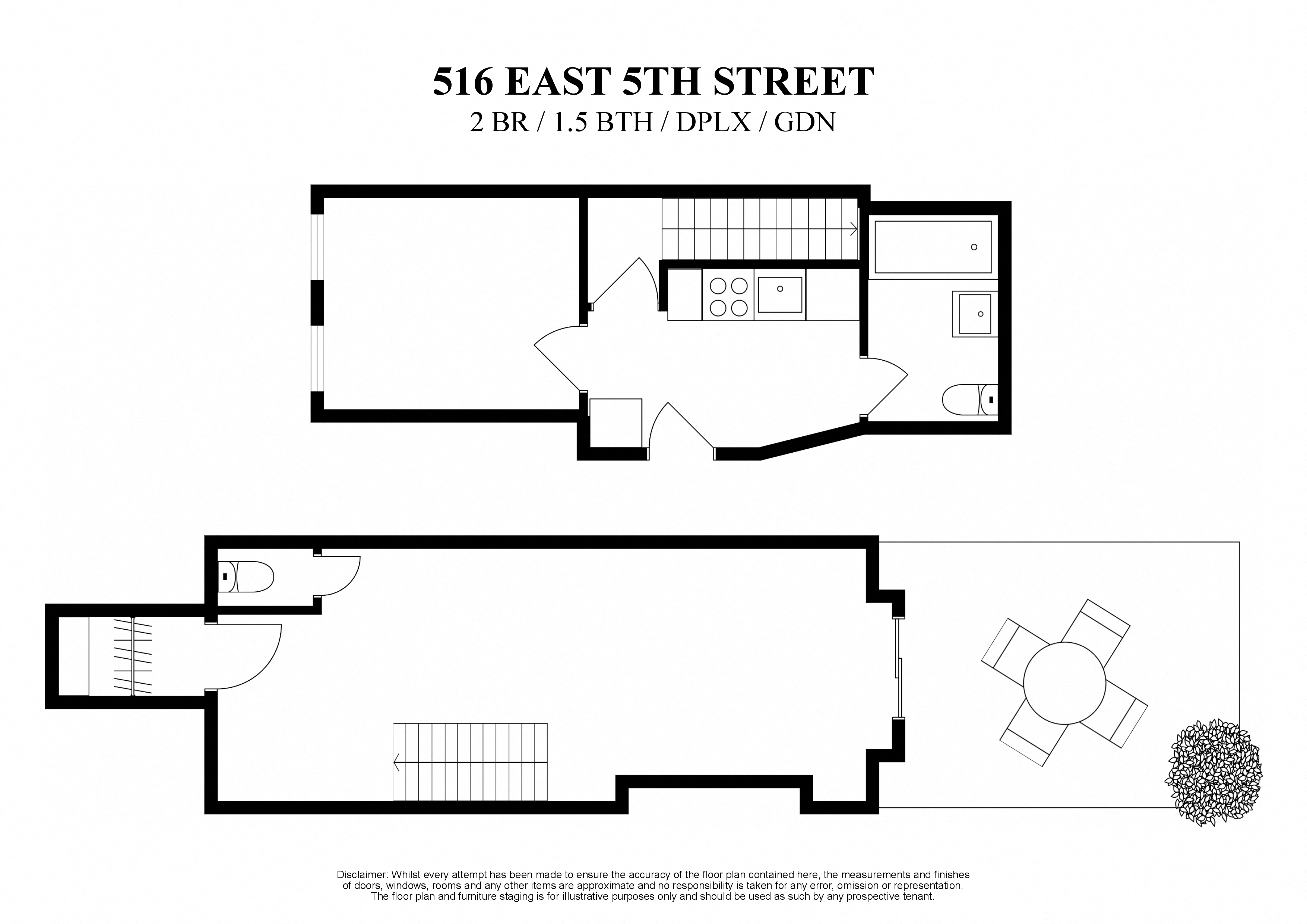 Floor plan for 2 beds, 1.5 baths, 400 sqft